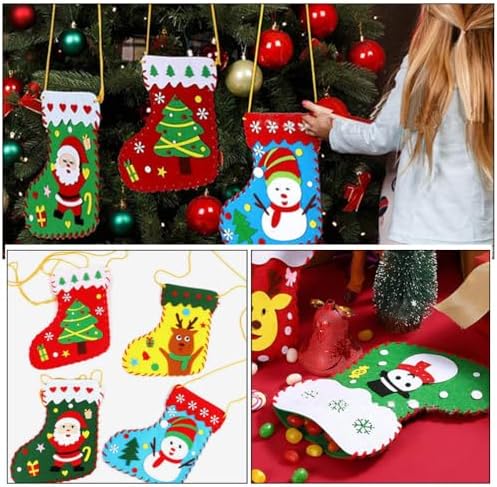 JOINPAYA 12PCS DIY Christmas Stocking Making Kits: Felt Santa Craft Applique Stocking Bag for Holiday DIY Arts and Crafts Felt Christmas Stocking Making Kits - Image 4