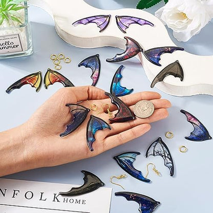 FASHEWELRY 18Pcs Resin Butterfly Wing Earring Charms Glitter Insects Wing Charms Bat Feather Pendants with Jump Rings Earring Hooks for Crafts Jewelry Making - Image 7