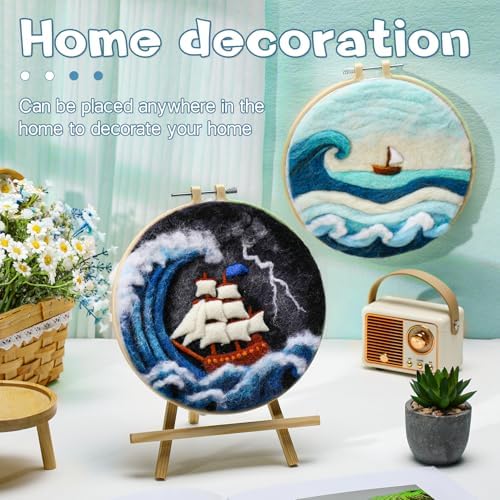 QMNNMA Needle Felting Kits, Wool Felting Kit with Picture Frame, Foam Pad, Felt Cloth, and Instructions, Needle Felt Painting Kit for Home Decoration (Sea Waves and Sailboats) - Image 5
