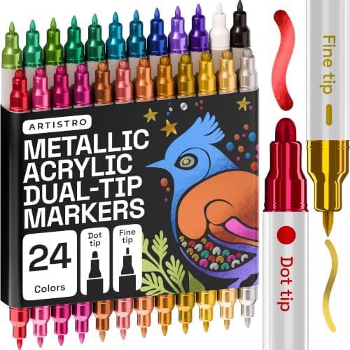 ARTISTRO Metallic Dual-Tip Acrylic Paint Marker Pens - Set of 24 by ARTISTRO