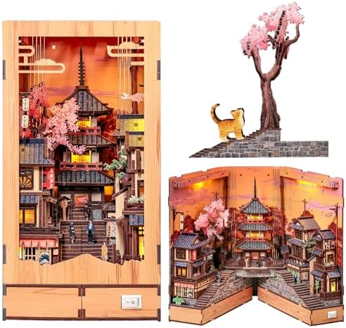 Fsolis Japanese Book Nook Kit Miniature House, Twilight Sakura Path by FsolisDIYDollhouse