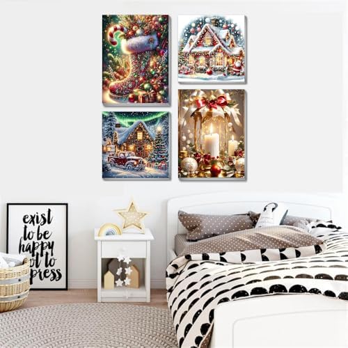 4 pack Christmas Paint by Numbers Kit for Adults Beginner with framed - Image 2