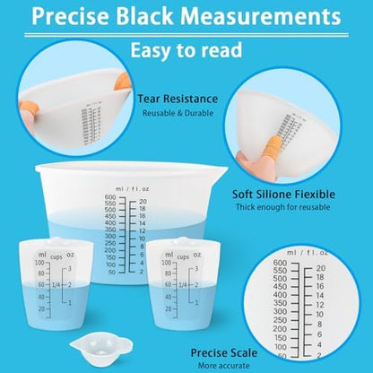Creahaus Silicone Measuring Cups Tool Kit, Easy to Read 600ML Silicone Mixing Bowl with 100ML Resin Mixing Cup, Easy Clean Reusable Epoxy Resin Supplies with Stir Sticks, Pipettes - Image 4