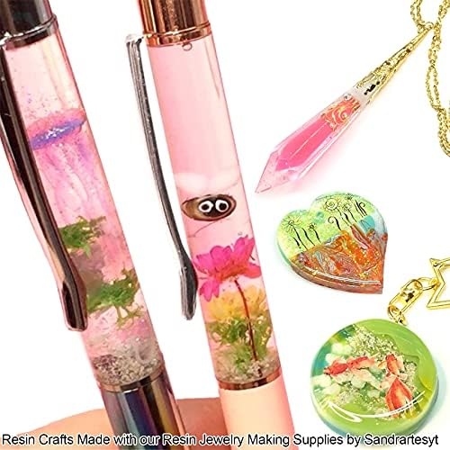 FUNSHOWCASE UV Resin Jewelry Making Supplies 158-kit 54W LED UV Lamp, Clear Ultraviolet Resin Hard Type, Fluorescent Dye, Liquid Ballpoint Pen, Holographic Chunky Glitter, Charms, Open Bezel - Image 5