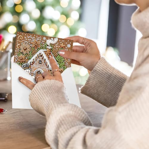 Diamond Painting Christmas Cards Kit for Adults - 6 Pack DIY Gingerbread House Greeting Cards with Envelopes - 5D Diamond Art Holiday Cards Set - Handmade Merry Christmas Thank You Cards Craft Gift - Image 7