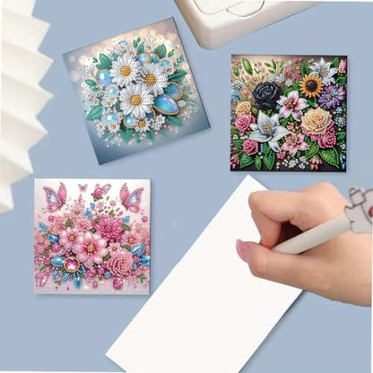 jinglinhh 6pcs Flowers Butterfly Rose Daisy Diamond Art Painting Greeting Cards with Envelopes, DIY Card Making Kits for Adults, Diamond Art Postcards Christmas Cards Craft Gifts - Image 5