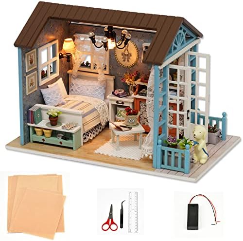 DIY Miniature Dollhouse Kit Realistic Mini 3D Wooden Mini Doll House Room with Furniture LED Lights Christmas Decoration Birthday Gift for Teens Adults (Forest time) - Image 2