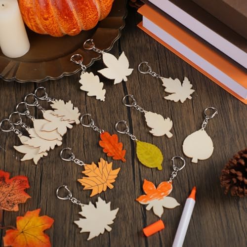 Trnayi 36 Pcs Maple Leaf Wood Keychain Color Your Own DIY Craft - Image 3
