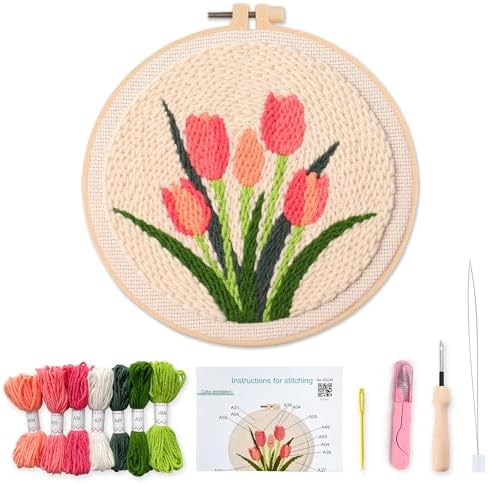 Punch Needle Kit for Beginners Tulip DIY Craft Set Relaxing Video Tutorial by Myfelicityembroiderykit