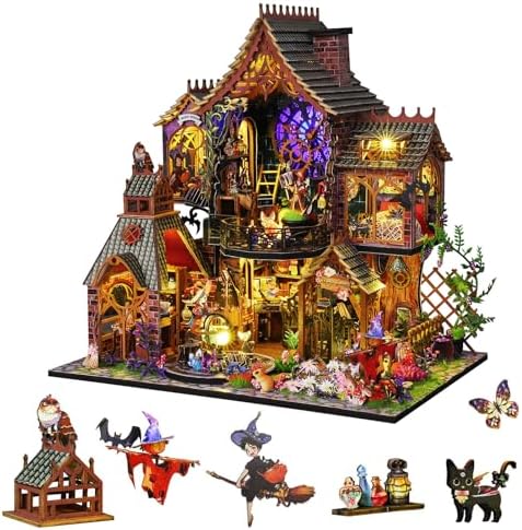 Plustopoy DIY Miniature House Kit,Tiny House Model Kit Dollhouse with Light & Tools, DIY Wooden Dollhouse Miniature Kit for Adults and Teens, Creative Craft Magic House Kit, Home Decor(Magic Spirit) by Plustopoy