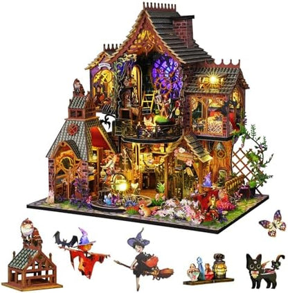 Plustopoy DIY Miniature House Kit,Tiny House Model Kit Dollhouse with Light & Tools, DIY Wooden Dollhouse Miniature Kit for Adults and Teens, Creative Craft Magic House Kit, Home Decor(Magic Spirit) by Plustopoy