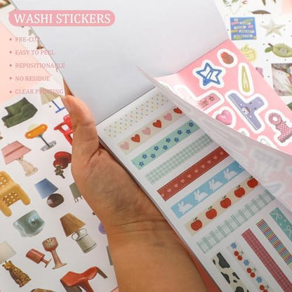 1900+ PCS Vintage Cute Scrapbook Sticker Book, 50 Sheets Retro & Ins Little Object Theme Korean Stickers for Scrapbooking, Art Scrapbook Supplies for Adults Teens Women Girls Junk Journal Journaling - Image 6