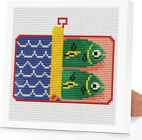 Canned Fish Stamped Cross Stitch Kits for Adults Beginners with Frame by DIYHomeDecor
