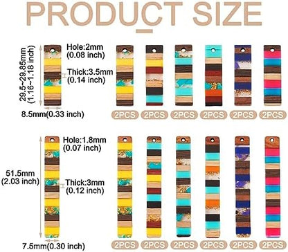 FASHEWELRY 24Pcs Resin Wood Earring Charms Rectangle Wooden Earring Blanks Long Wooden Earring Findings Vintage Colorful Boho Charms for Jewelry Making - Image 2