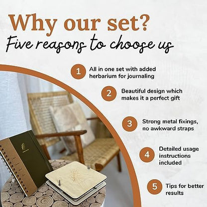 WOKK Flower Press Kit with Herbarium Journal – Wooden Botanical Press for Adults & Teens, Pressed Flower Crafts & Wedding Bouquet Preservation - Image 2