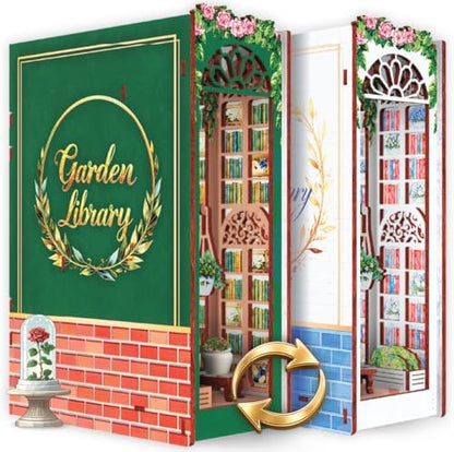 2-in-1 Book Nook Kit – Garden Library NOOKBOOX by ROSELYZIA – DIY Miniature House Craft Kit Dollhouse and 3D Wooden Puzzle with Color-Changing LED Light – Bookshelf Decor Gift for Adults & Teens by ROSELYZIA