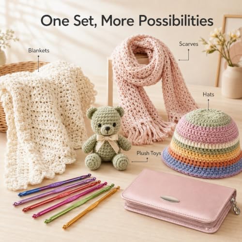 Coopay Crochet Hooks Set with Zipper Pouch, 16PCS Metal Crochet Needles - Image 7