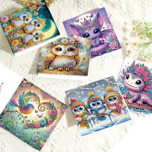 6PCS Animal Diamond Art Painting Greeting Cards Kit with Envelopes - 5D DIY Diamond Art Card Kits for Adults - Handcrafted Postcards for Birthday & Holiday - Image 7