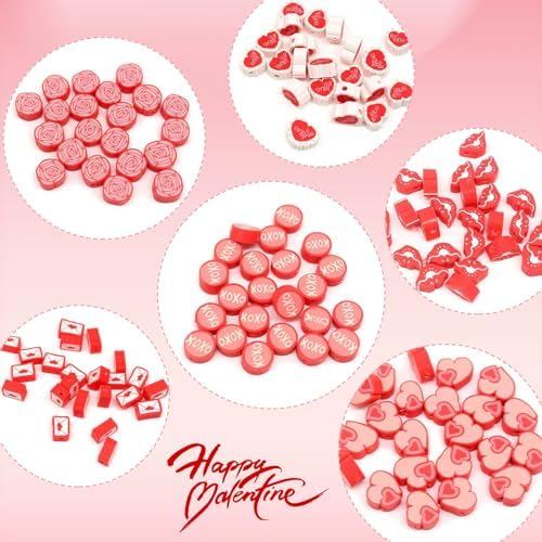 100 Pcs Valentine's Day Polymer Clay Beads Mixed Heishi Spacer Beads Supplies for DIY Bracelet Earring Necklace Jewelry Making - Image 2
