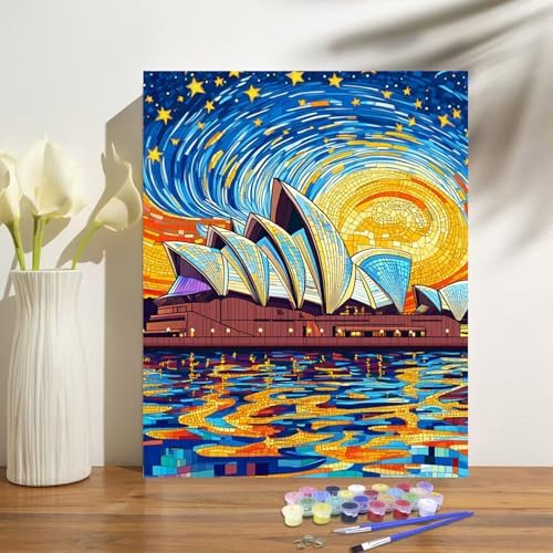 Sydney Opera House Paint by Numbers Kit for Adults Beginner Starry Night Oil Painting Kit Adult Paint by Number Kits on Canvas DIY Painting for Beginners Art by Numbers for Gifts Wall Decor 16x20 Inch - Image 2