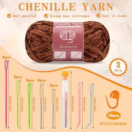 LUNARM Chenille Yarn 3 Pack 3.5oz Chunky Blanket Velvet Yarn 263 Yard - Image 2