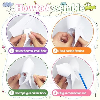 60 Pcs DIY Pinwheels Paper Crafts,Bulk Summer Pinwheel Craft Kit,Color Your Own White Pinwheel for July 4 Party Spring Art and Creativity - Image 4