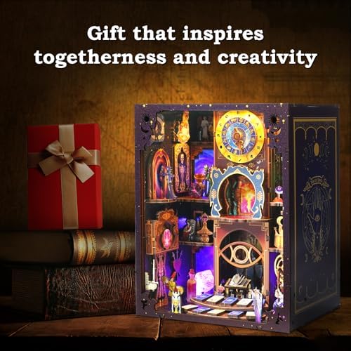 Book Nook Kit - Fantasy Tarot 3D Wooden Puzzle for Adults, Teens & Beginners, DIY Miniature Bookshelf Insert with LED Light, Mysterious Craft Gift for Model Builders - Image 6