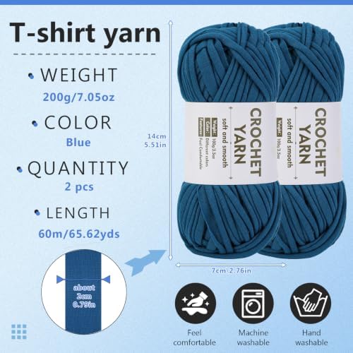 SHWAKK 2 Pack T-Shirt Yarn Set, Blue Crochet Yarn for Knitting & Crochet - Image 2