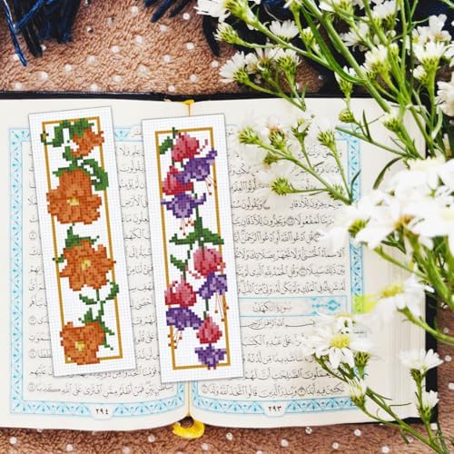 BEUNITONE 6 Pcs Flower Cross Stitch Bookmarks Kit for Adults Beginner DIY Stamped Embroidery Bookmark Kit with Instructions Cute Stamped Embroidery Bookmark for Book Lovers Handmade Gift 8''x2.4'' - Image 6