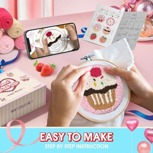 yuegool 6PCS Punch Needle Coaster Kit,Easy DIY Embroidery Set for Beginners, Kids & Adults with Patterns, Tools, Yarns, Hoop, Instructions & Coaster Holder - Image 4