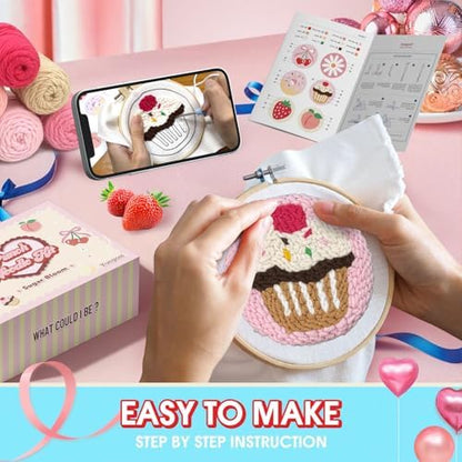 yuegool 6PCS Punch Needle Coaster Kit,Easy DIY Embroidery Set for Beginners, Kids & Adults with Patterns, Tools, Yarns, Hoop, Instructions & Coaster Holder - Image 4