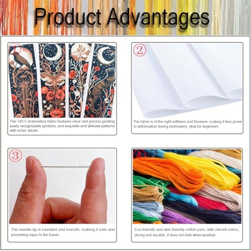 NEGEKFKX 4 Pcs Flower Cross Stitch Bookmark Kit for Adult Beginners - Image 4