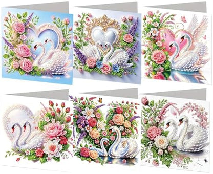 6PCS Swans and Flowers Diamond Art Painting Greeting Cards Kit with Envelopes - 5D DIY Diamond Art Card Kits for Adults - Handcrafted Postcards for Birthday & Holiday by Unknown