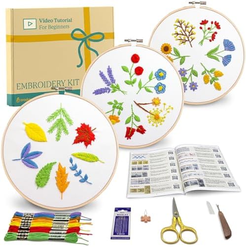 Bradove Leaves and Flowers Embroidery Kit for Beginners with Patterns by Bradove