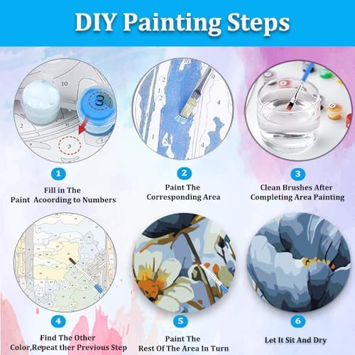 Artunion Framed Paint by Numbers Kit for Adults Beginners & Kids Ages 8-12,Blue Flower Paint by Number with Frame,Floral Paint by Numbers Kit on Canvas 10 * 10 Inch Without Easel - Image 6