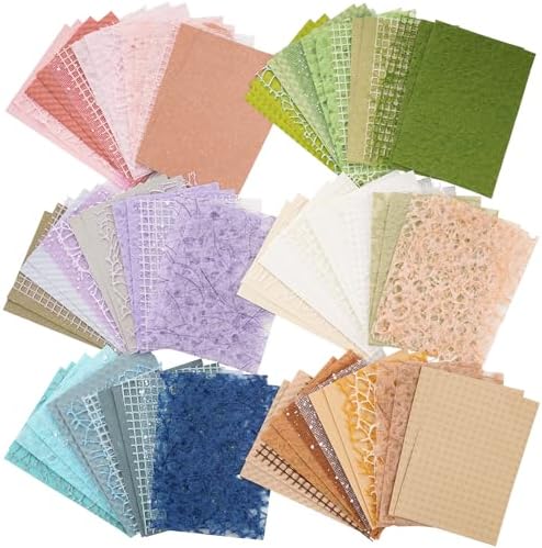 96 Sheets Textured Scrapbook Paper and Mesh Fabric Assorted Set - 6 Pack Mixed Special Paper for Scrapbooking Planner Bullet Junk Journal Supplies Mixed Media Collage Card Embellishments 3.9x5.5 Inch by ARTSMONA