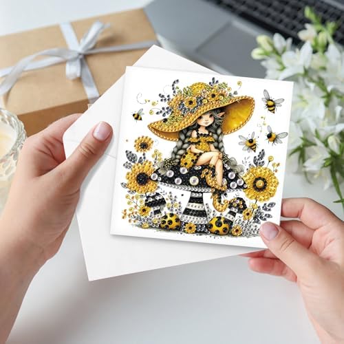 LazyFold 6Pcs DIY Diamond Art Painting Greeting Cards with Envelopes, Yellow Theme All Occasion Note Card Kit for Women, Handmade Thank You Birthday Friendship Cards Gift - Image 5