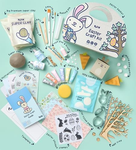 Pott’d Easter Craft Kit Air Dry Clay Kit for Adults, DIY Craft Kit with Air Dry Clay, Tools, Paints and Guides for Making Easter Decorations, Nest Trinket Dish and Handmade Candle - Image 3