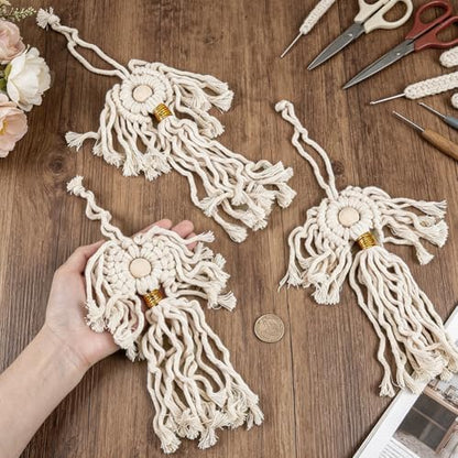 AHANDMAKER 3Pcs Macrame Angel Ornament, Boho Wall Hanging Ornaments Woven Cotton Tassel Wall Hanging Decorations for Christmas Holiday Home Bedroom Living Room Office DIY Crafts Gifts - Image 3