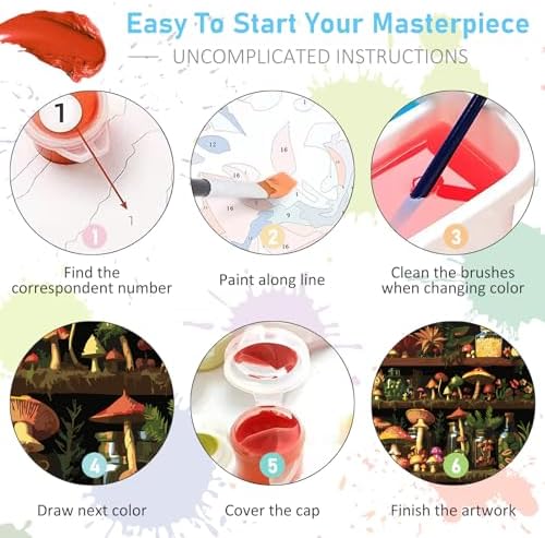 Paint by Numbers Kit for Adults, Mushroom DIY Acrylic Canvas Painting Set - Image 6