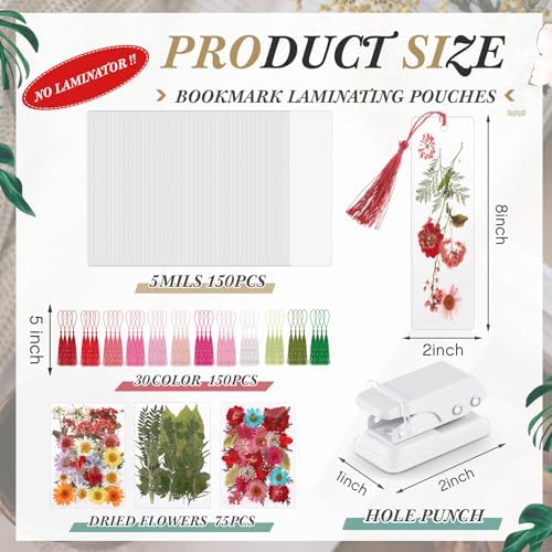 Fuyoooo 376 Pcs Pressed Flower Bookmark Kit,Rainbow Color,2 x 8 Inch - Image 2