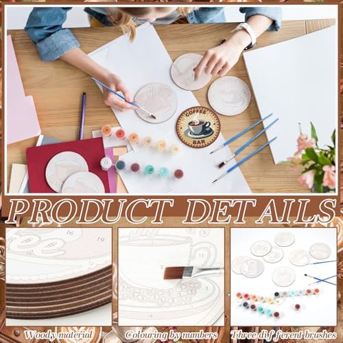 Reallnaive 8 Pcs Coffee Paint by Numbers Kit for Adults Wooden Coaster - Image 4