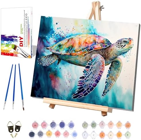 Sea Turtle Paint by Numbers for Adults with Framed Canvas-with Wooden Easel by xackcme
