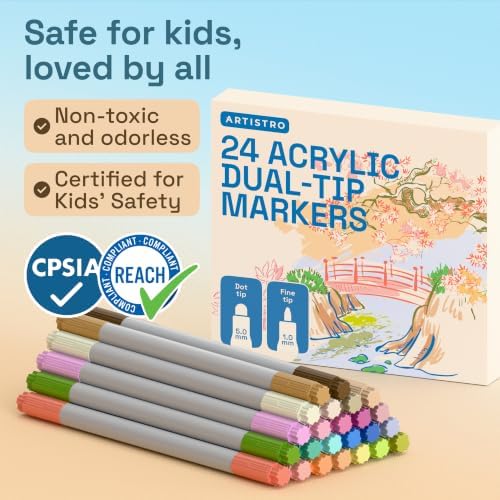 ARTISTRO Pastel Dual-Tip Acrylic Paint Marker Pens - Set of 24 - Image 7
