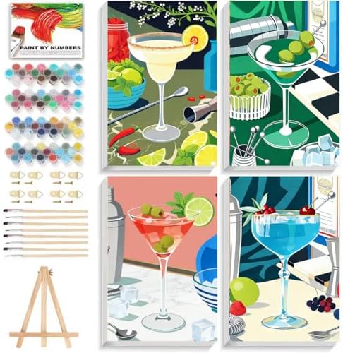 ICYANART 4 Pack Cocktail Paint by Numbers Kit for Adults with Frame Easy by Unknown