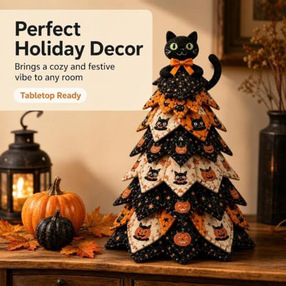 Quilted Christmas Tree Kit – Pre-Cut Fabric & Foam Cone DIY Tabletop Decoration with Tree Topper, No-Sew Holiday Craft Kit for Adults & Kids, Christmas Tree Decorations for Home, Party & Gifts (set13) - Image 3