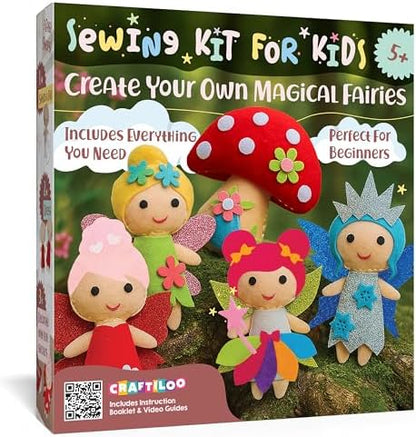 Fairy Sewing Kit for Kids Ages 5-12 - Beginner Kit, 5 Pre-Cut Felt Dolls by Craftiloo