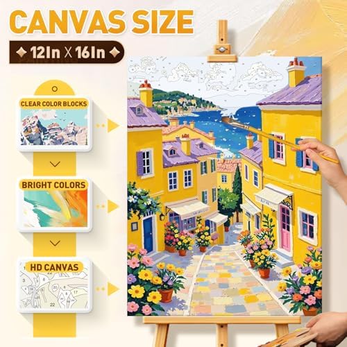Qaisxoty Paint by Numbers Kit for Adults Beginners, 2 Pack Town Landscape Paint by Number with Rolled Canvas, Acrylic Paint, Box, DIY Painting by Number Kit for Great Gift & Home Decor - 12” x 16” - Image 5