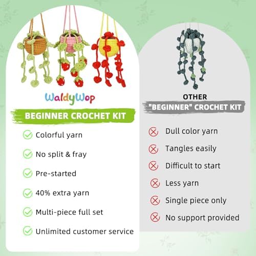 WaldyWop Crochet Kit for Beginners: 3 PCS Hanging Potted Crochet Plants Kits for Adults Kids 8-12 - Easy Video Tutorials & Printed Instructions & 40% Extra Yarn - DIY Birthday Gift Set for Girls Women - Image 5
