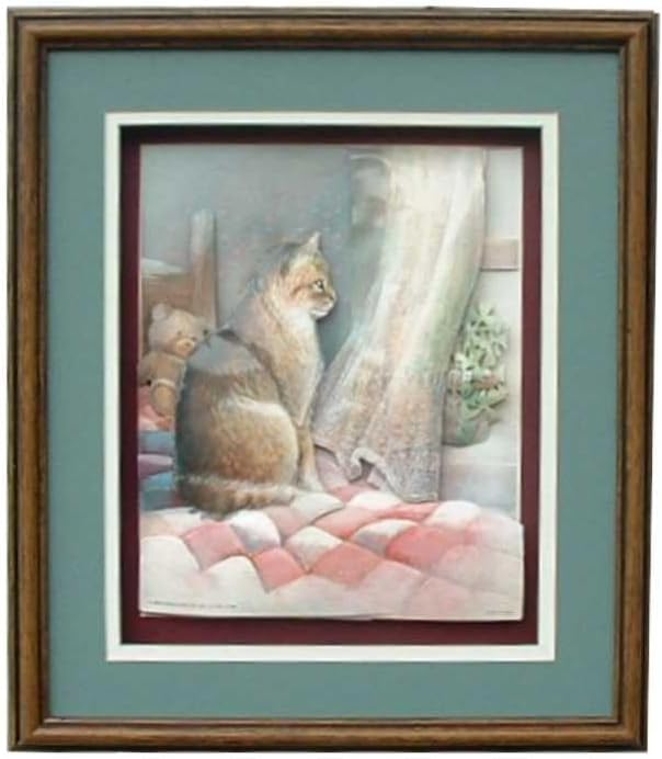 DSC Cat on Pink Quilt at The Window Paper Tole 3D Decoupage Craft Kit Size 8x10 inches 51139 (The Additional Pictures Show This Craft Kit Assembled and Framed in a Shadow Box Frame) - Image 2